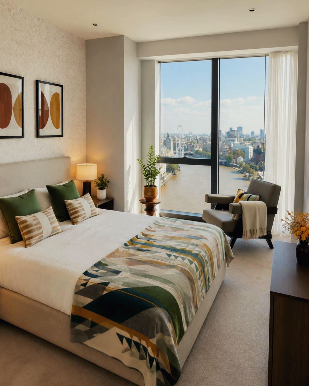 Bedroom with armchair by the window