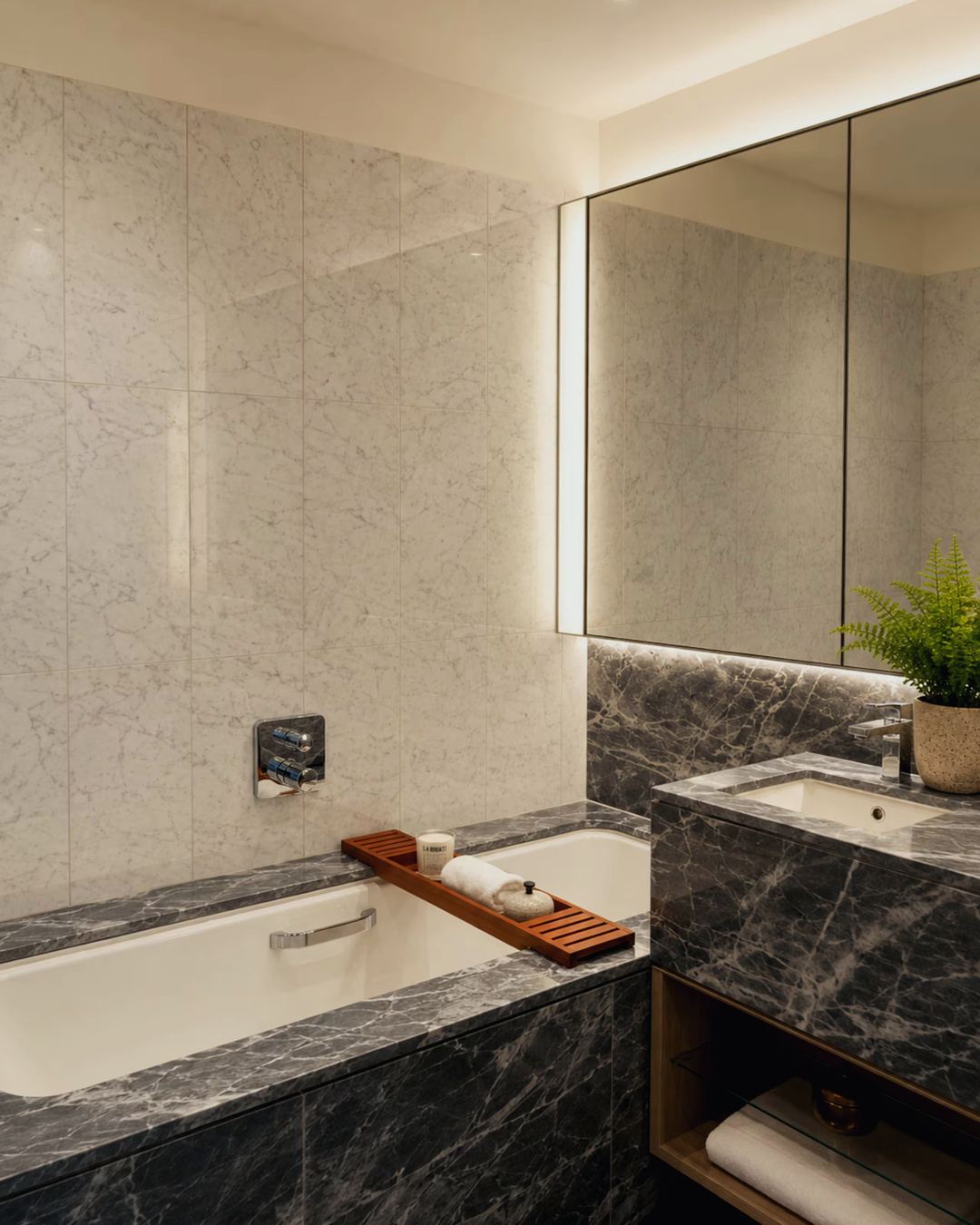 Marble bathroom with bath