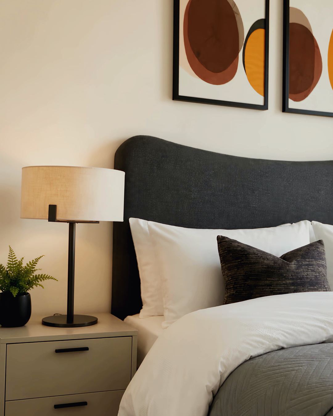 Bedroom with upholstered headboard
