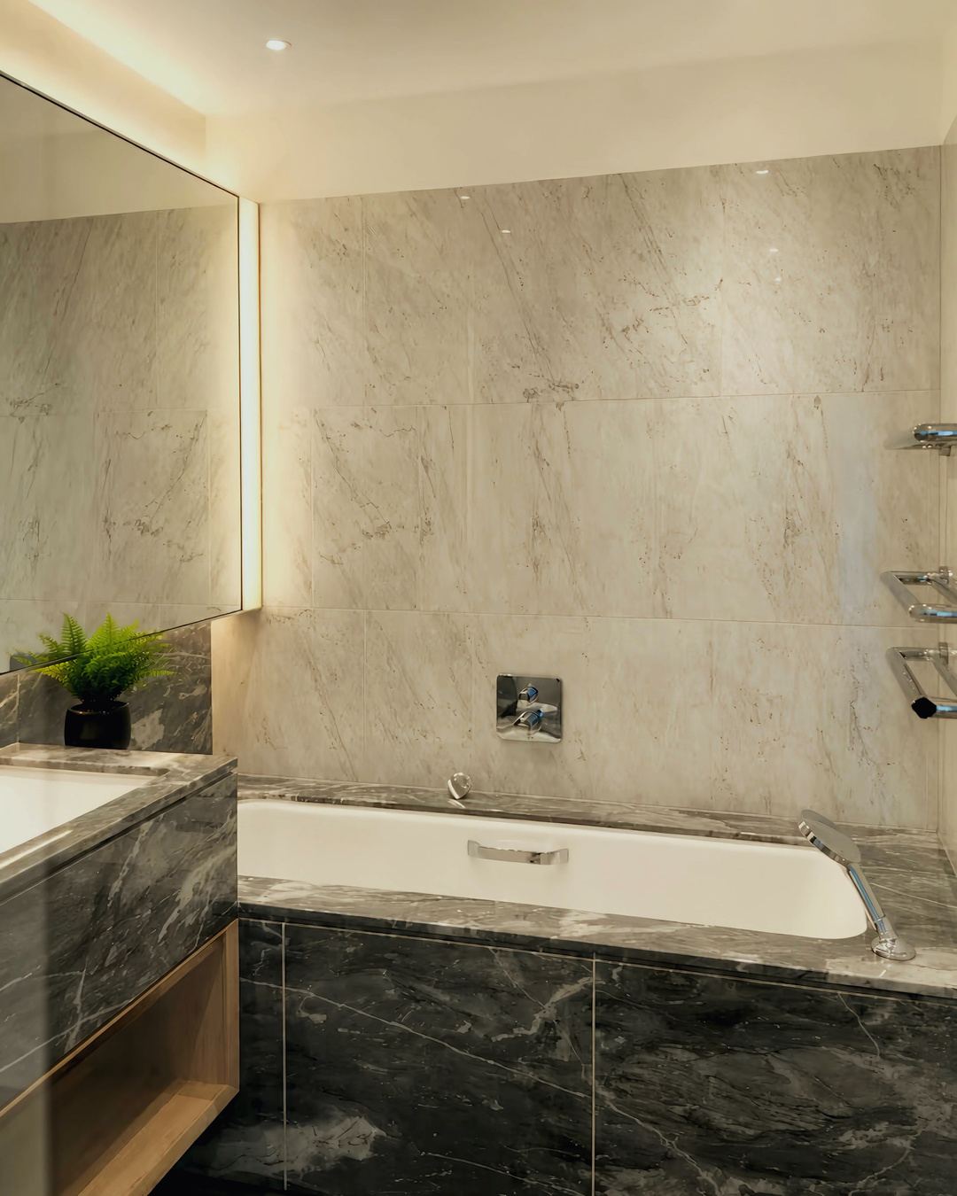 Marble bathroom with bath